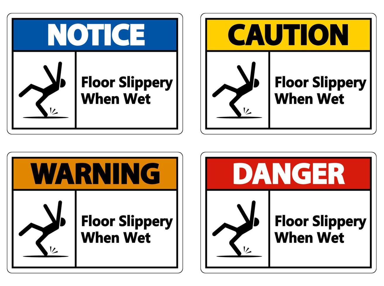 Warning Slippery When Wet Sign on white background vector