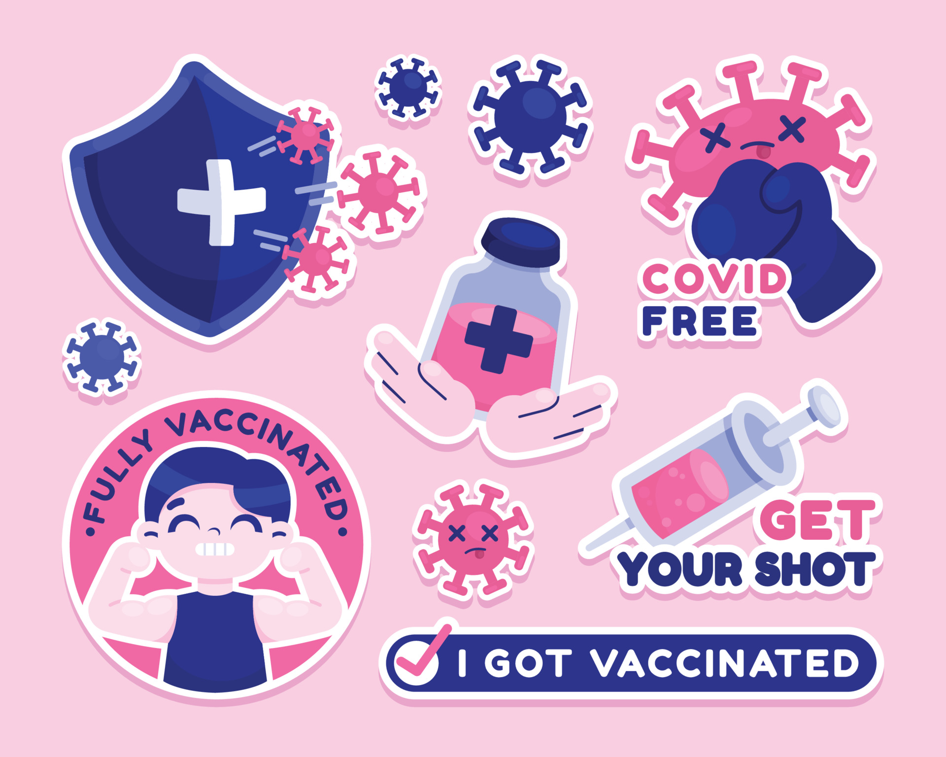 After Covid Vaccinated Sticker Collection 3516674 Vector Art at Vecteezy