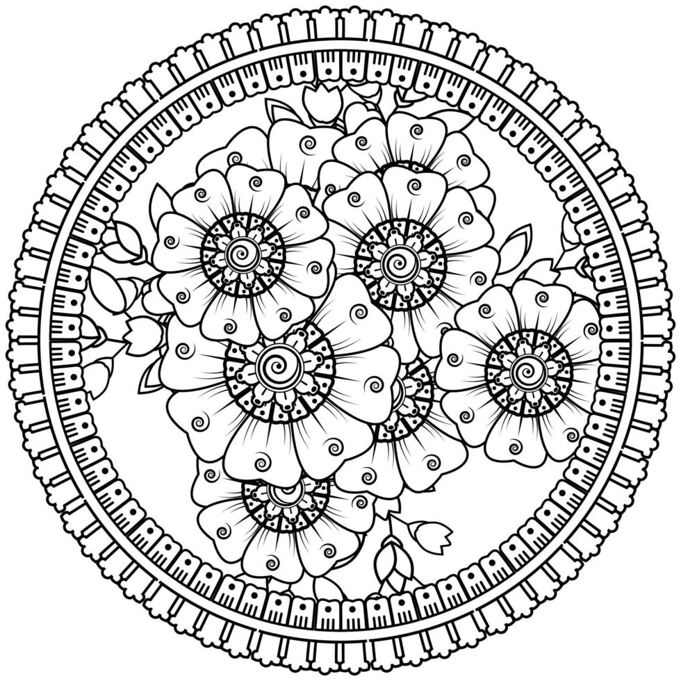 Circular pattern in the form of mandala with flower for henna, mehndi, tattoo, decoration. vector