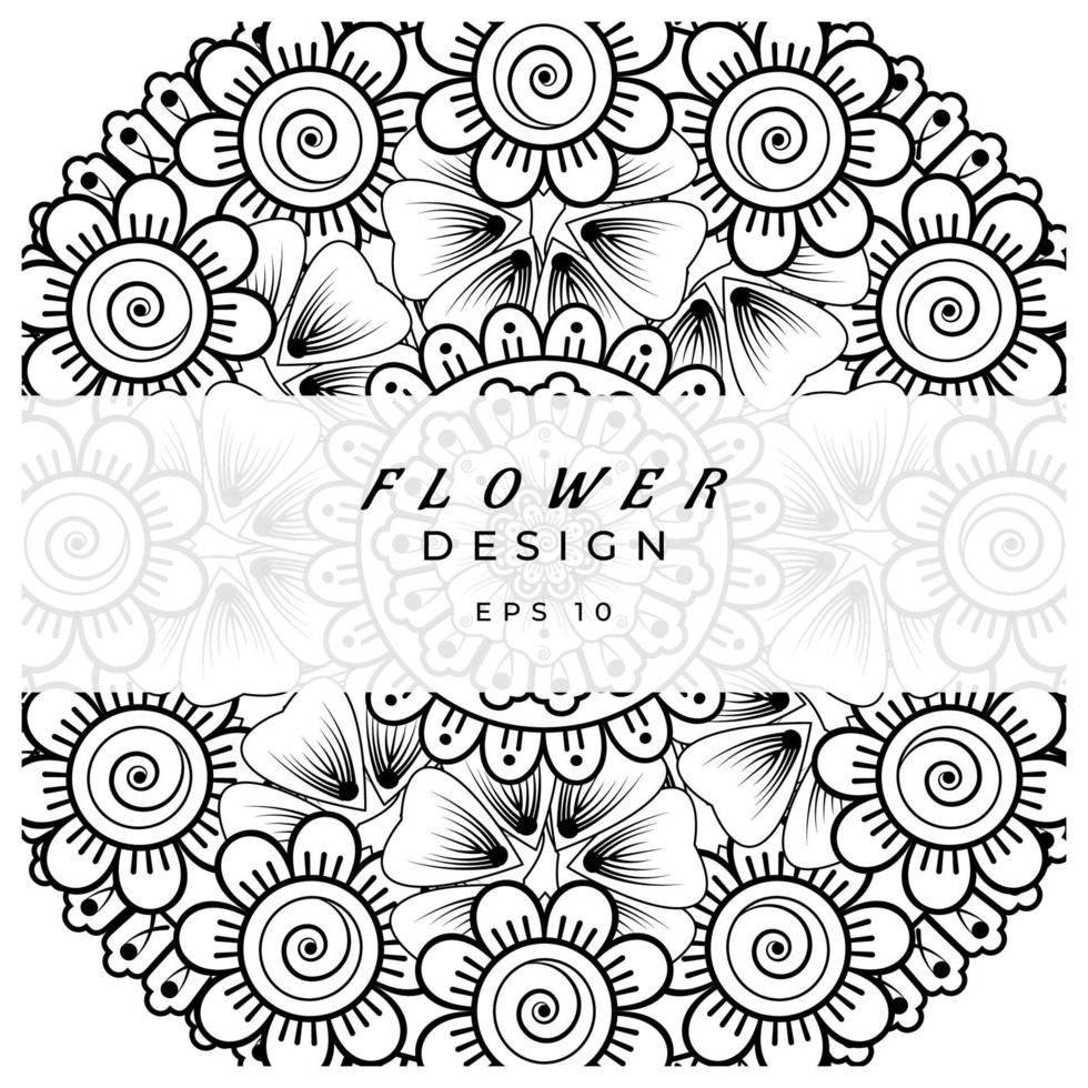 adorno decorativo de flores mehndi en estilo étnico oriental, adorno de doodle, dibujo a mano de contorno. página de libro para colorear. vector