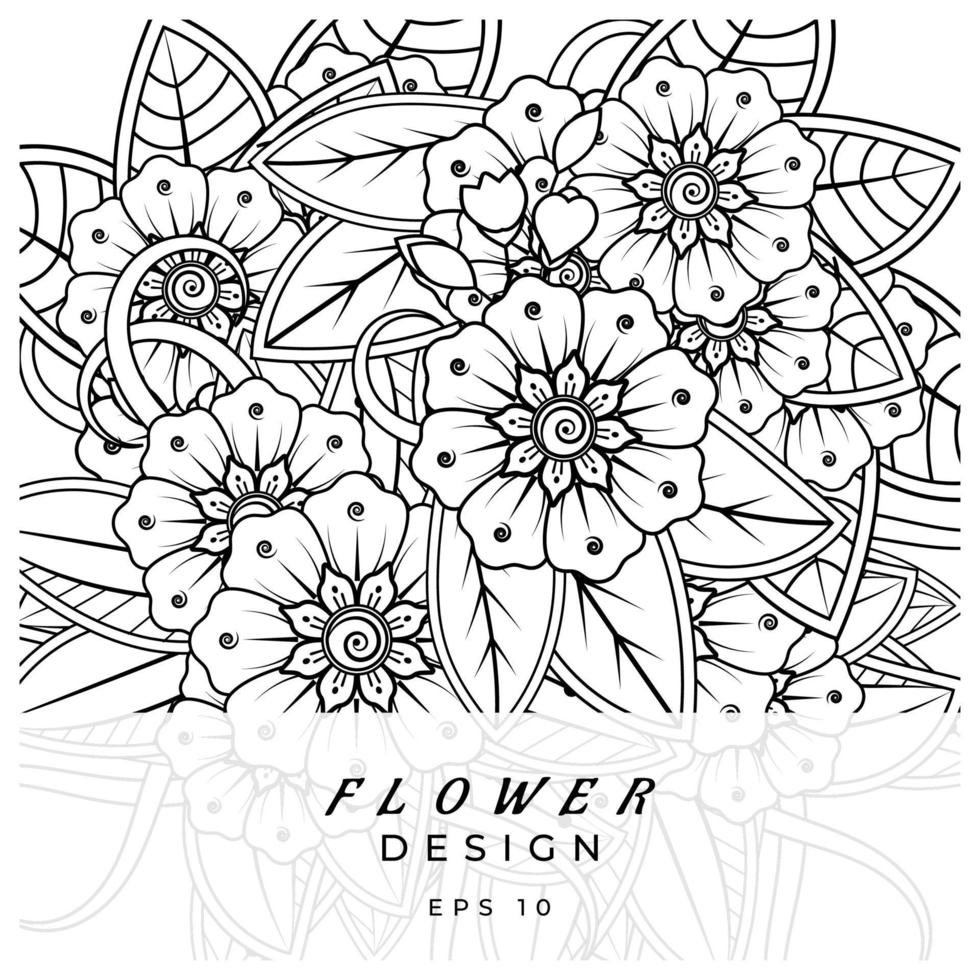 adorno decorativo de flores mehndi en estilo étnico oriental, adorno de doodle, dibujo a mano de contorno. página de libro para colorear. vector