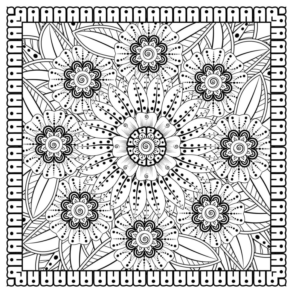 Outline square flower pattern in mehndi style for coloring ...