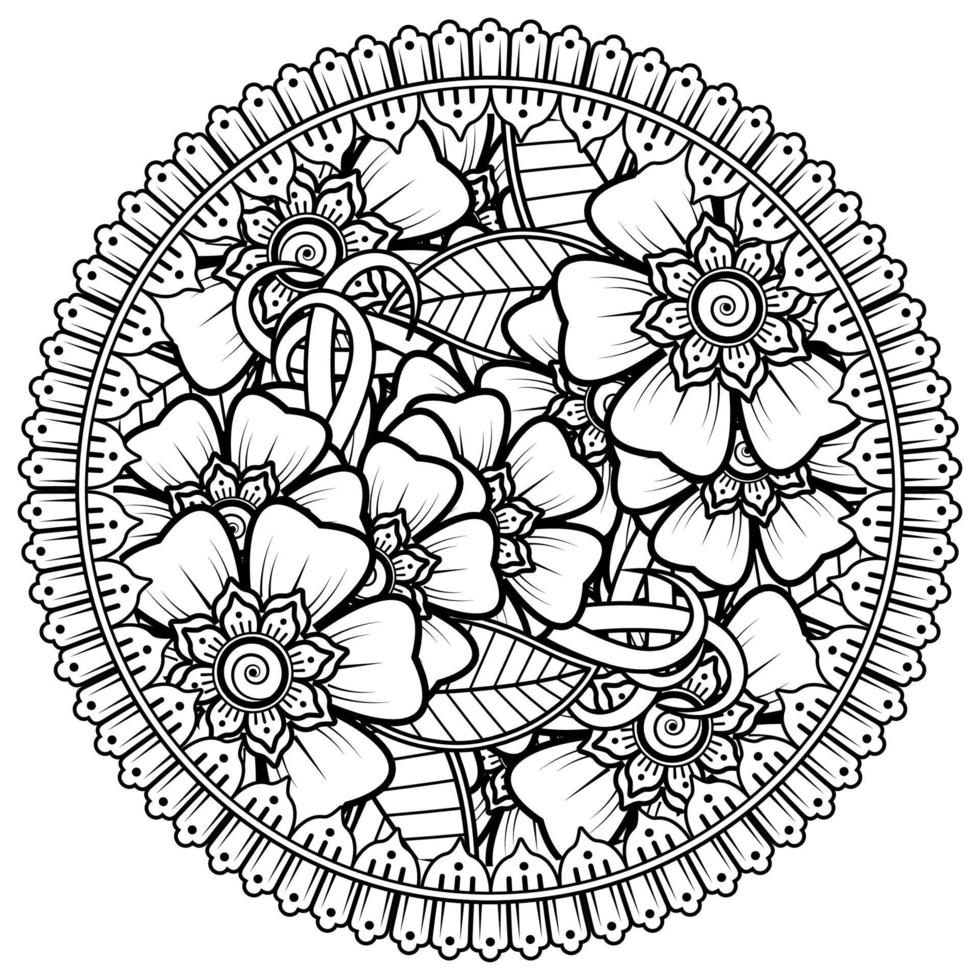 Circular pattern in the form of mandala with flower for henna, mehndi, tattoo, decoration. vector