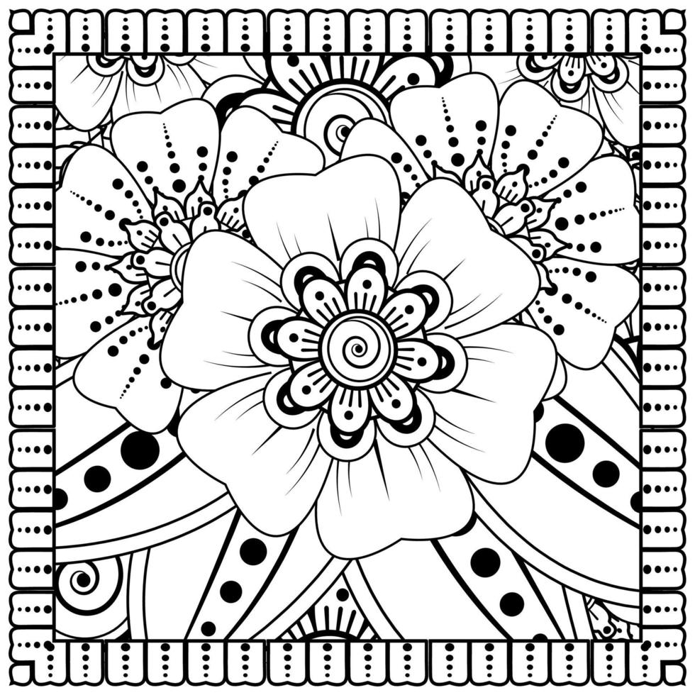 Outline square flower pattern in mehndi style for coloring book page vector