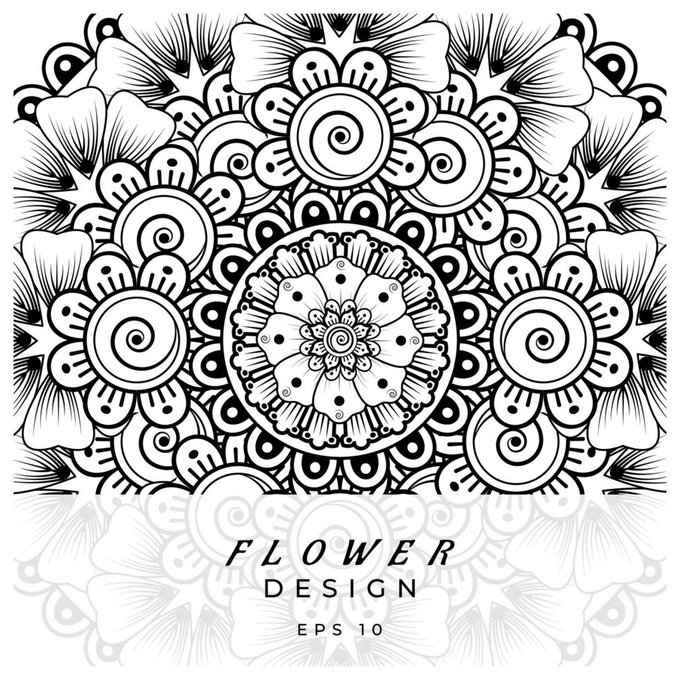 adorno decorativo de flores mehndi en estilo étnico oriental, adorno de doodle, dibujo a mano de contorno. página de libro para colorear. vector