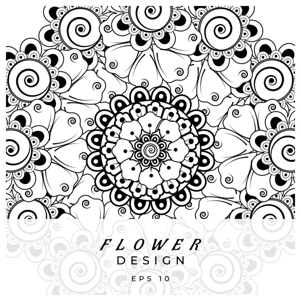 adorno decorativo de flores mehndi en estilo étnico oriental, adorno de doodle, dibujo a mano de contorno. página de libro para colorear. vector