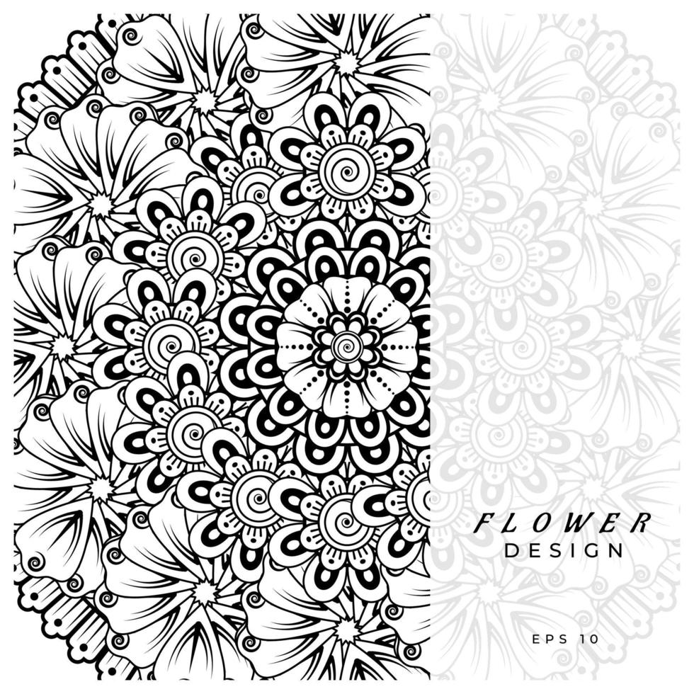 adorno decorativo de flores mehndi en estilo étnico oriental, adorno de doodle, dibujo a mano de contorno. página de libro para colorear. vector