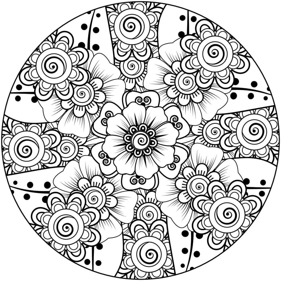 mehndi flower decorative ornament in ethnic oriental style, doodle ornament, outline hand draw. coloring book page. vector