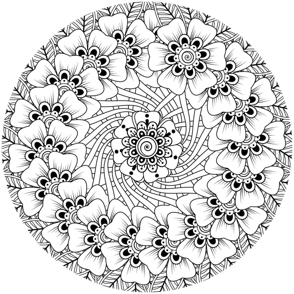 Circular pattern in the form of mandala with flower for henna, mehndi, tattoo, decoration. vector