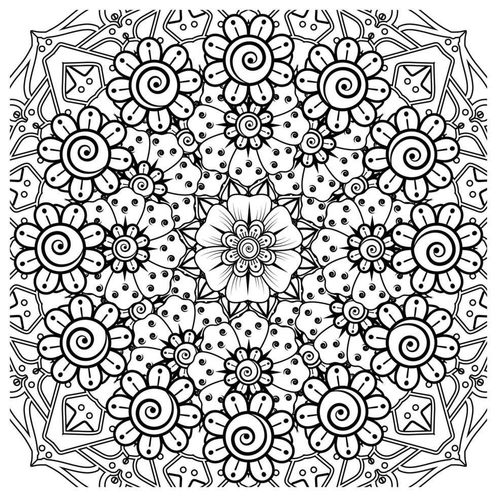 mehndi flower decorative ornament in ethnic oriental style, doodle ornament, outline hand draw. coloring book page. vector