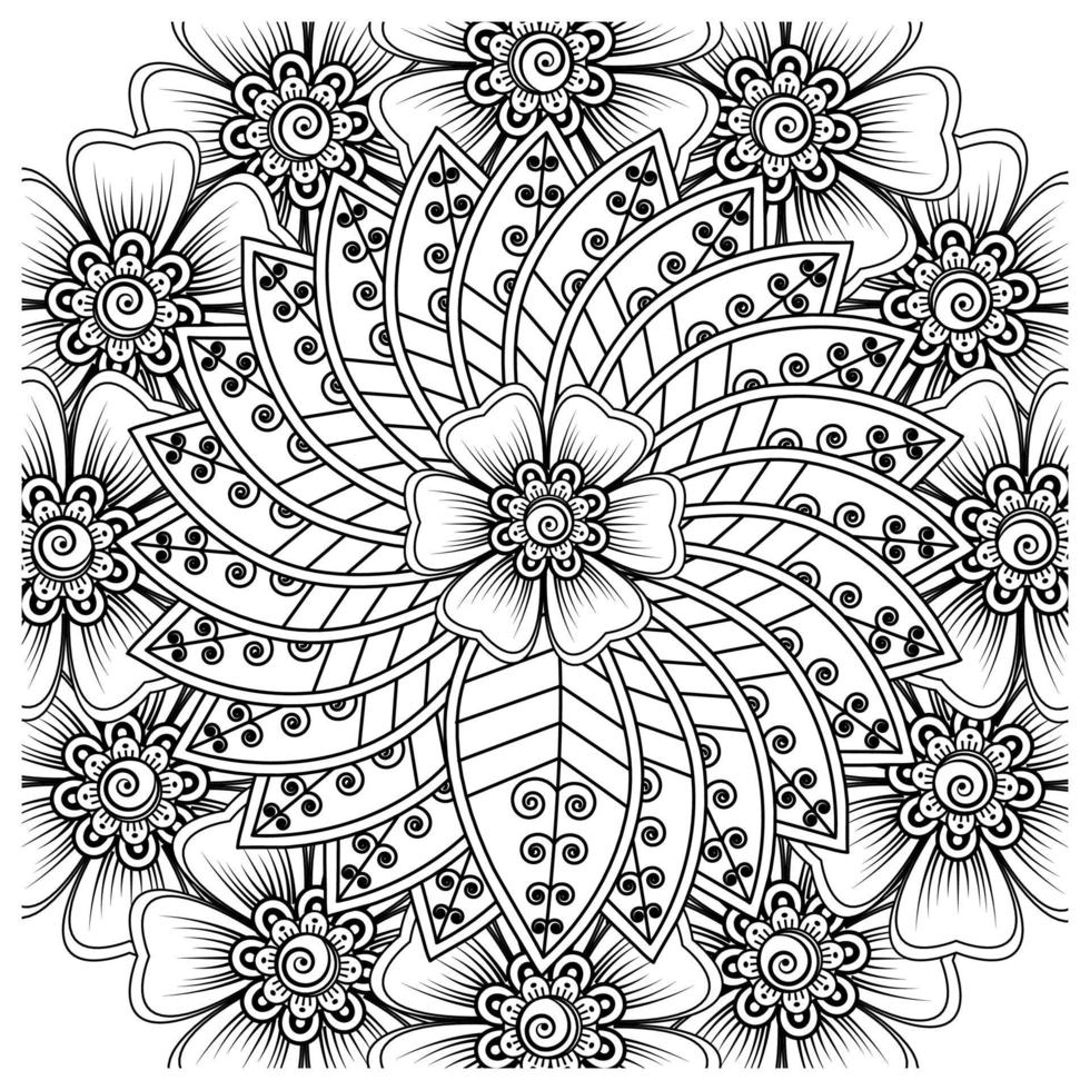 adorno decorativo de flores mehndi en estilo étnico oriental, adorno de doodle, dibujo a mano de contorno. página de libro para colorear. vector