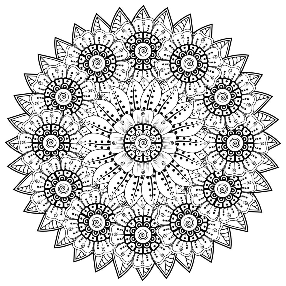 mehndi flower decorative ornament in ethnic oriental style, doodle ornament, outline hand draw. coloring book page. vector