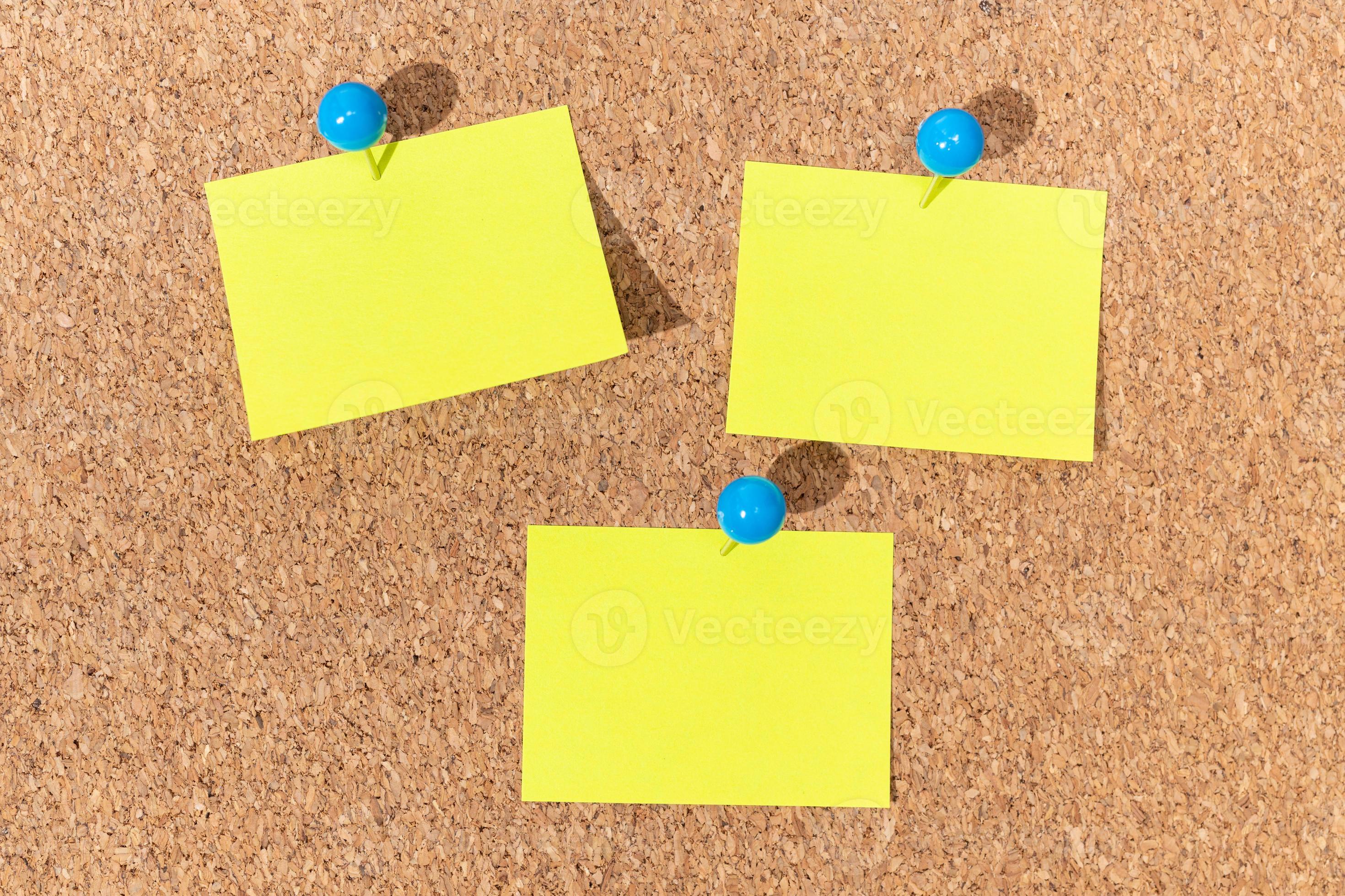 Group of Yellow sticky notes on a cork board for adding text. Template Mock up 3518314 Stock