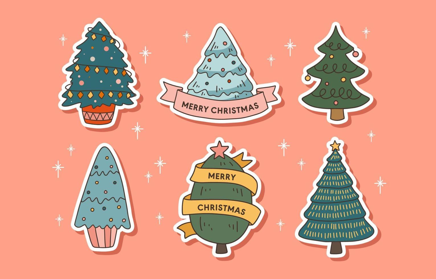 colección de lindo árbol de navidad dibujado a mano vector