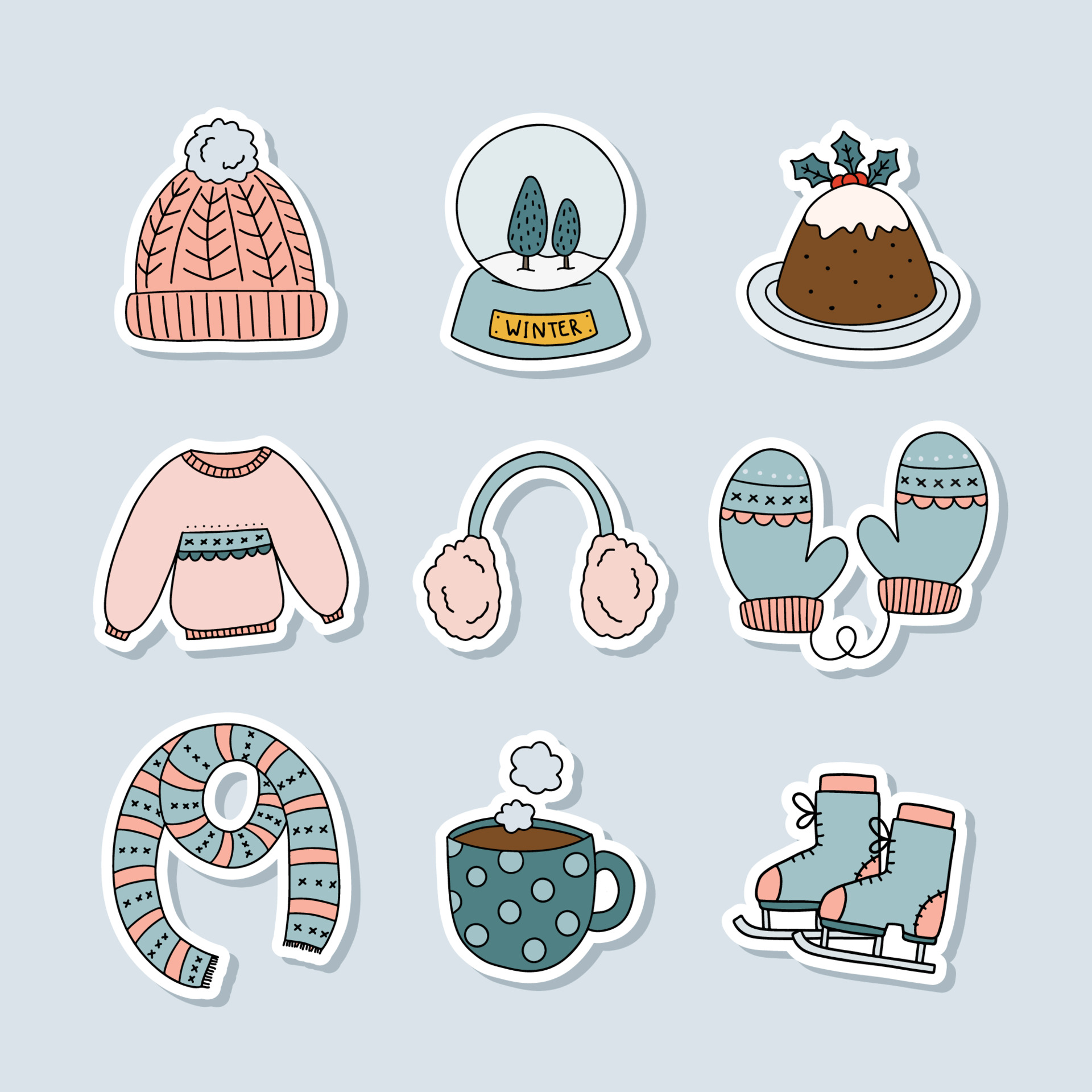 Cute Hand Drawn Winter Sticker Collection 3518558 Vector Art at Vecteezy