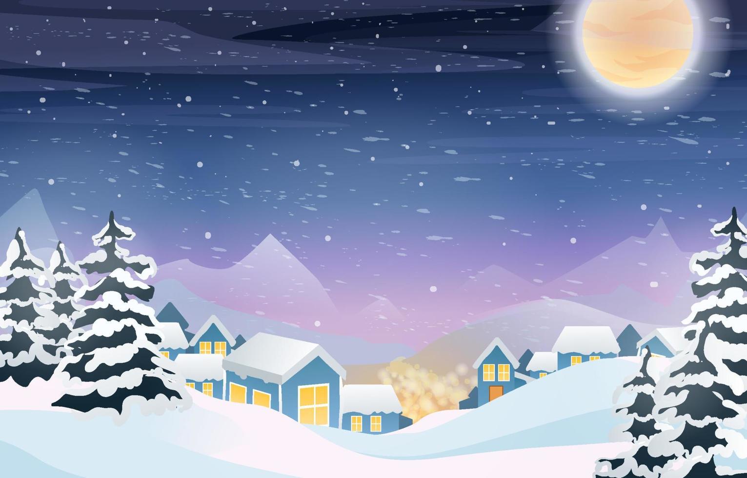 fondo de paisaje de invierno en la noche vector