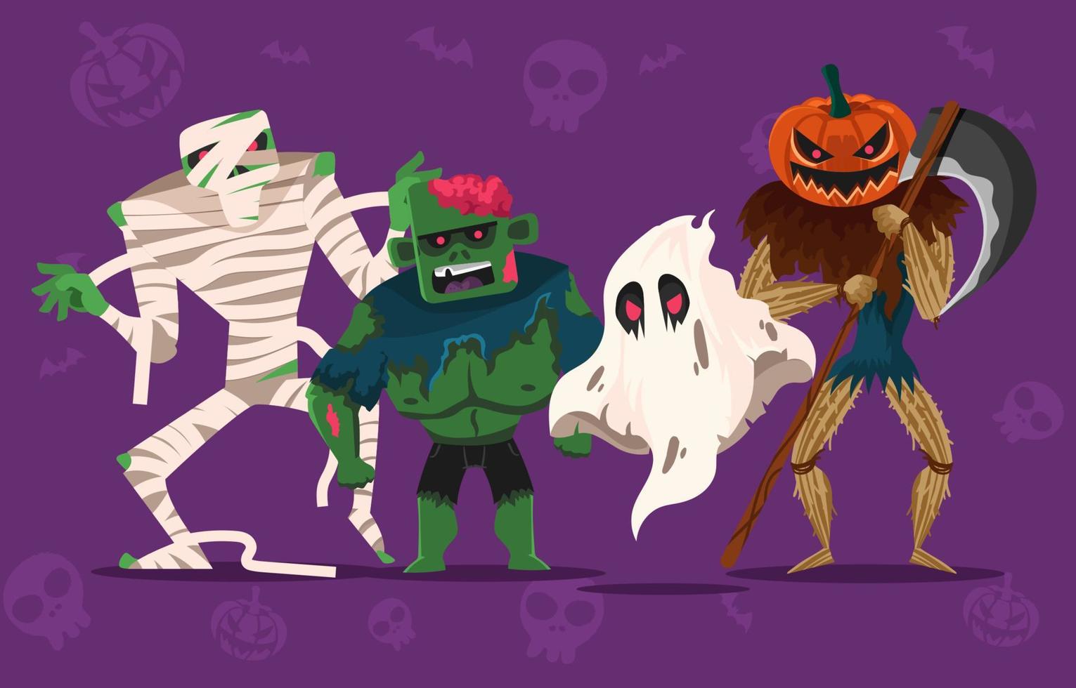 personajes de monstruos espeluznantes festividad de halloween vector