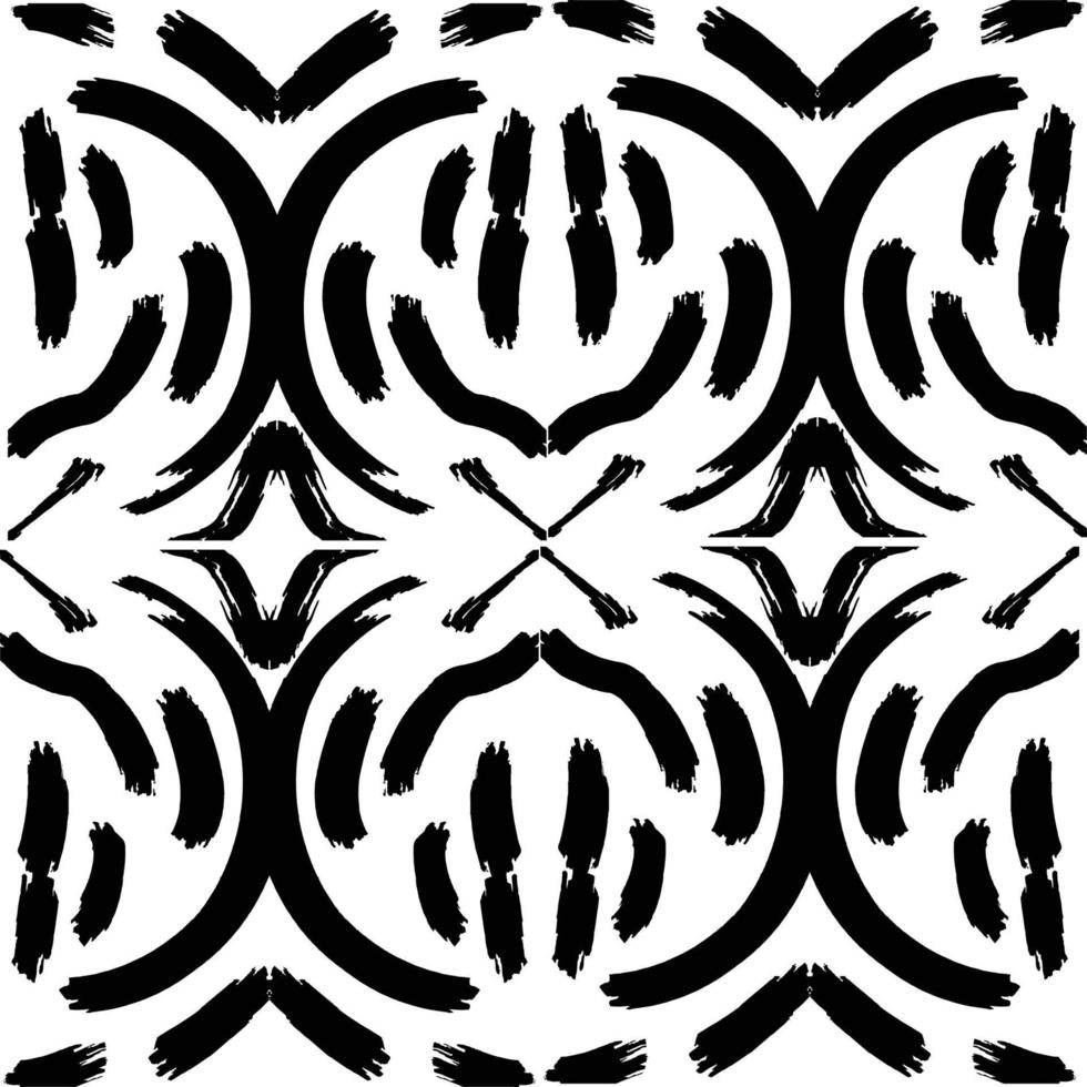 Black paint brush strokes vector seamless pattern. Hand drawn curved and wavy lines with grunge circles. brush scribbles decorative texture. Messy doodles, bold curvy lines illustration.