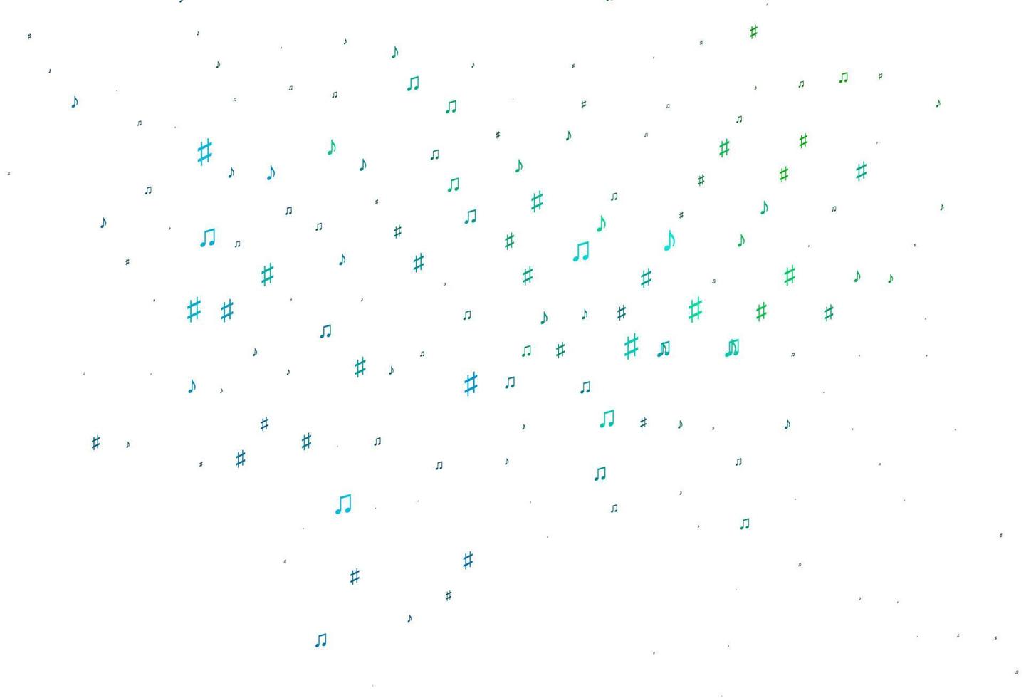 Telón de fondo de vector azul claro, verde con notas musicales.