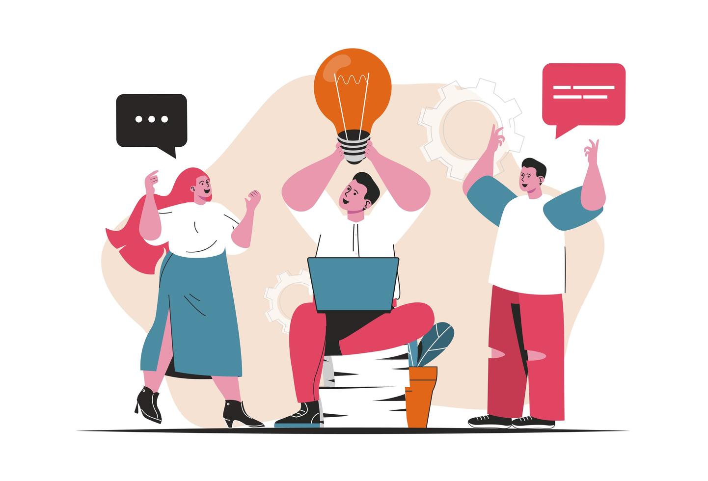 Brainstorming concept isolated. Teamwork on project, generate new ideas, innovations. People scene in flat cartoon design. Vector illustration for blogging, website, mobile app, promotional materials.