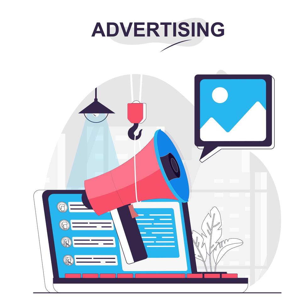 Advertising isolated cartoon concept. Digital marketing and online promotion strategy, people scene in flat design. Vector illustration for blogging, website, mobile app, promotional materials.