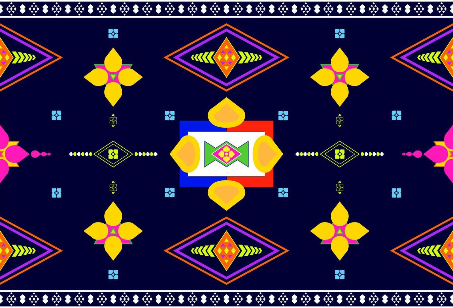 patrón de flores étnicas o superposición repetida geométrica, poligonal sobre fondo negro. diseño para ser impreso en la tela o tela. vector