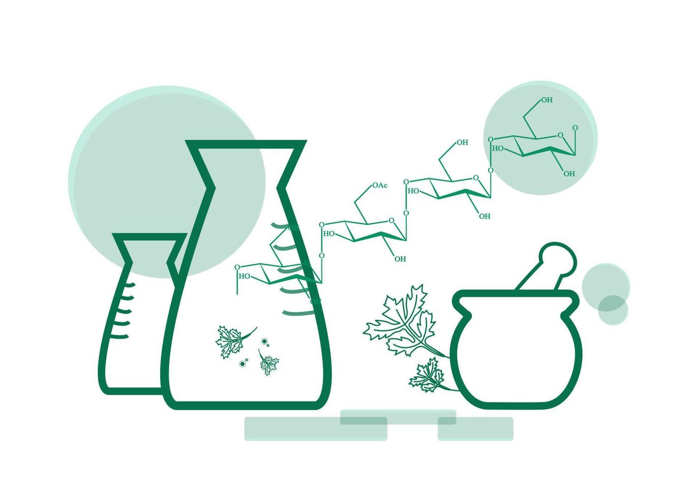 Glucomannan molecular structure formula and laboratory equipment. It is found in Konjac as an extract or a drug that can be used in medicine. vector