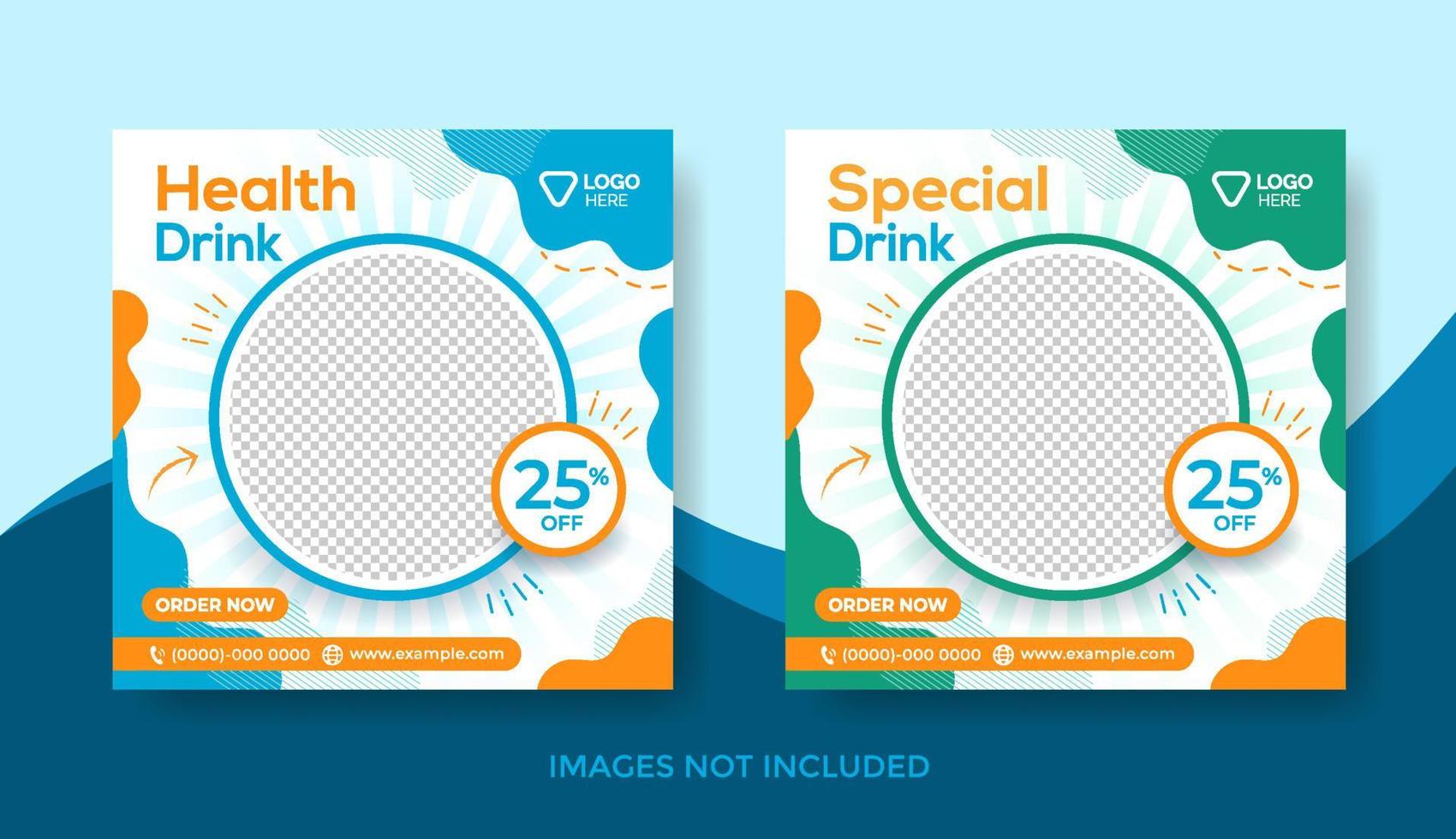 Fresh Drink Menu Banner Template, Social Media Post Template vector