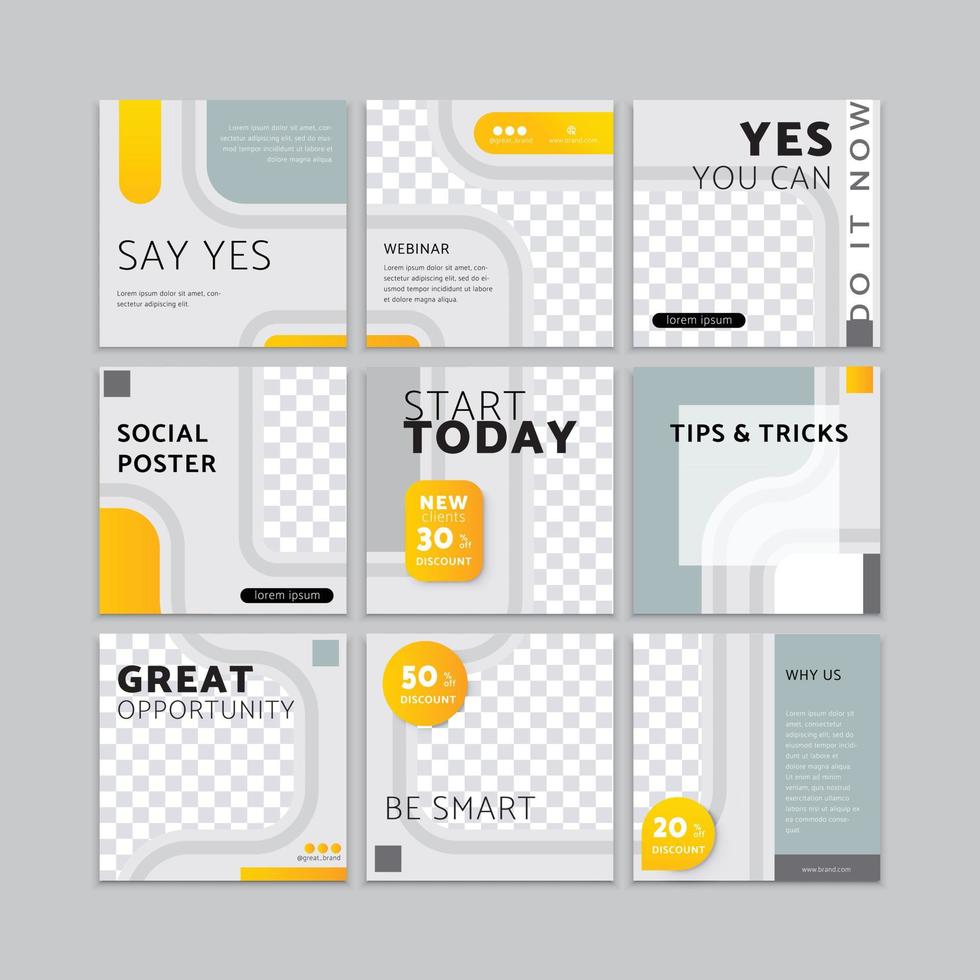 Social media feed, vector template for posts and stories, 9 templates for social edia marketing