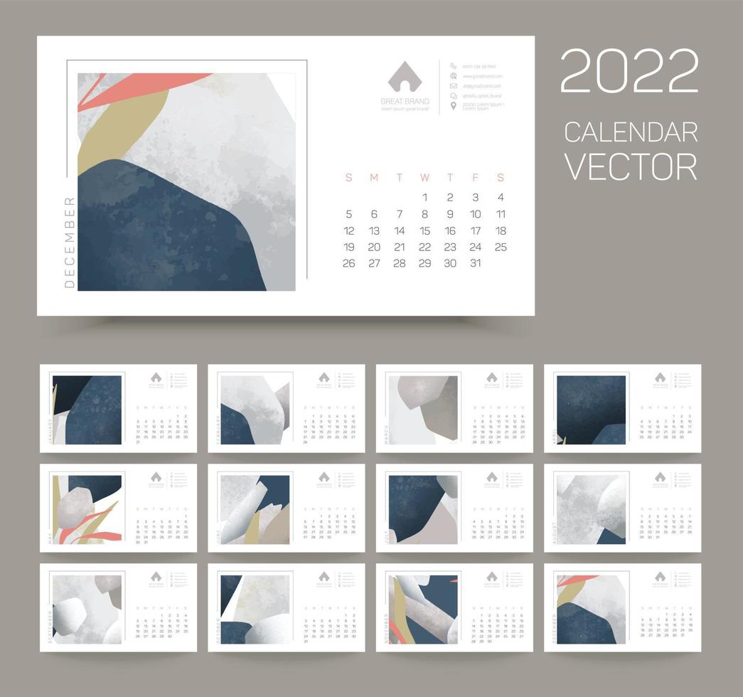 plantilla de calendario, diseño de vectores corporativos promocionales con formas abstractas, 2022