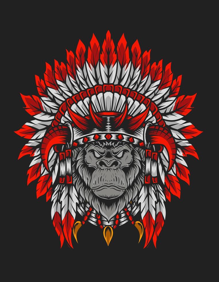 illustration vintage indian apache gorilla head vector