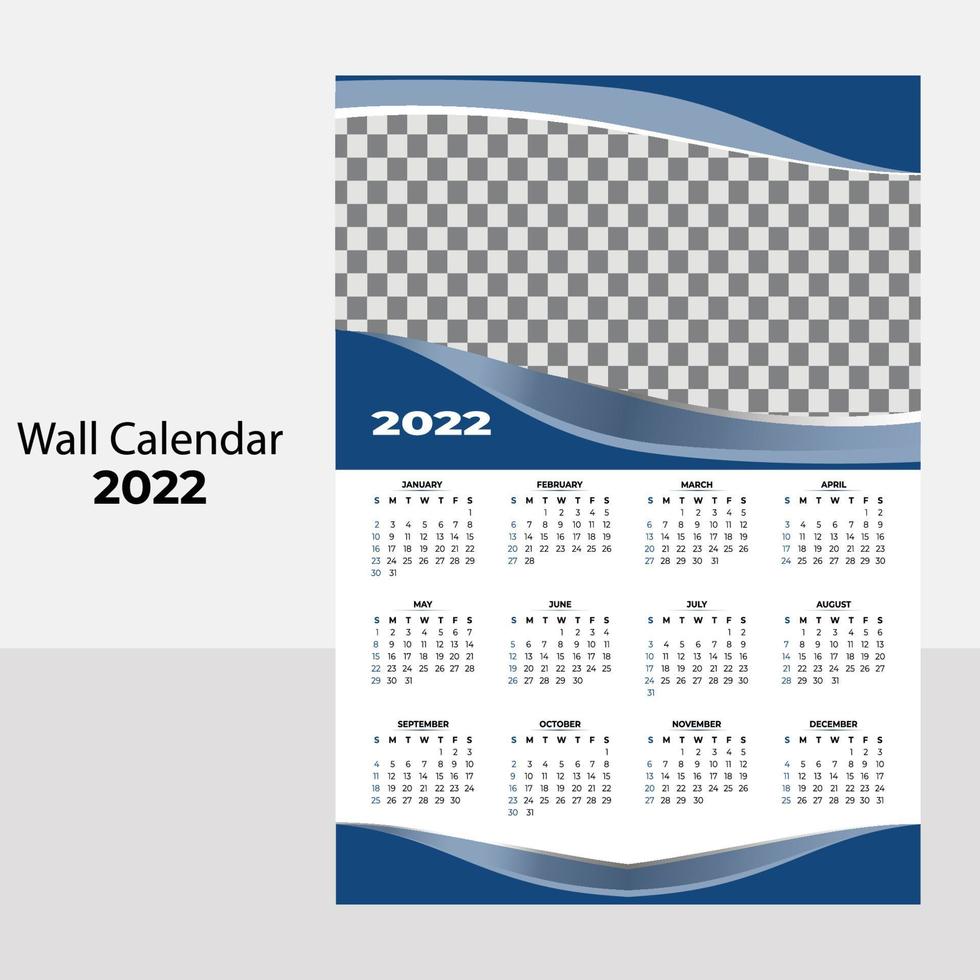 2022 Calendar, calendar 2022 week start Sunday, corporate design vector template