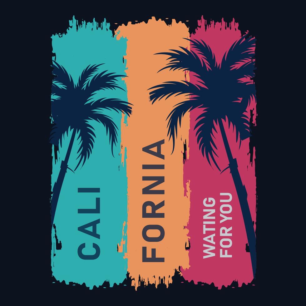 california esperando por ti, playa de verano y estilo palmera. diseño para estampado de camiseta vector gratuito