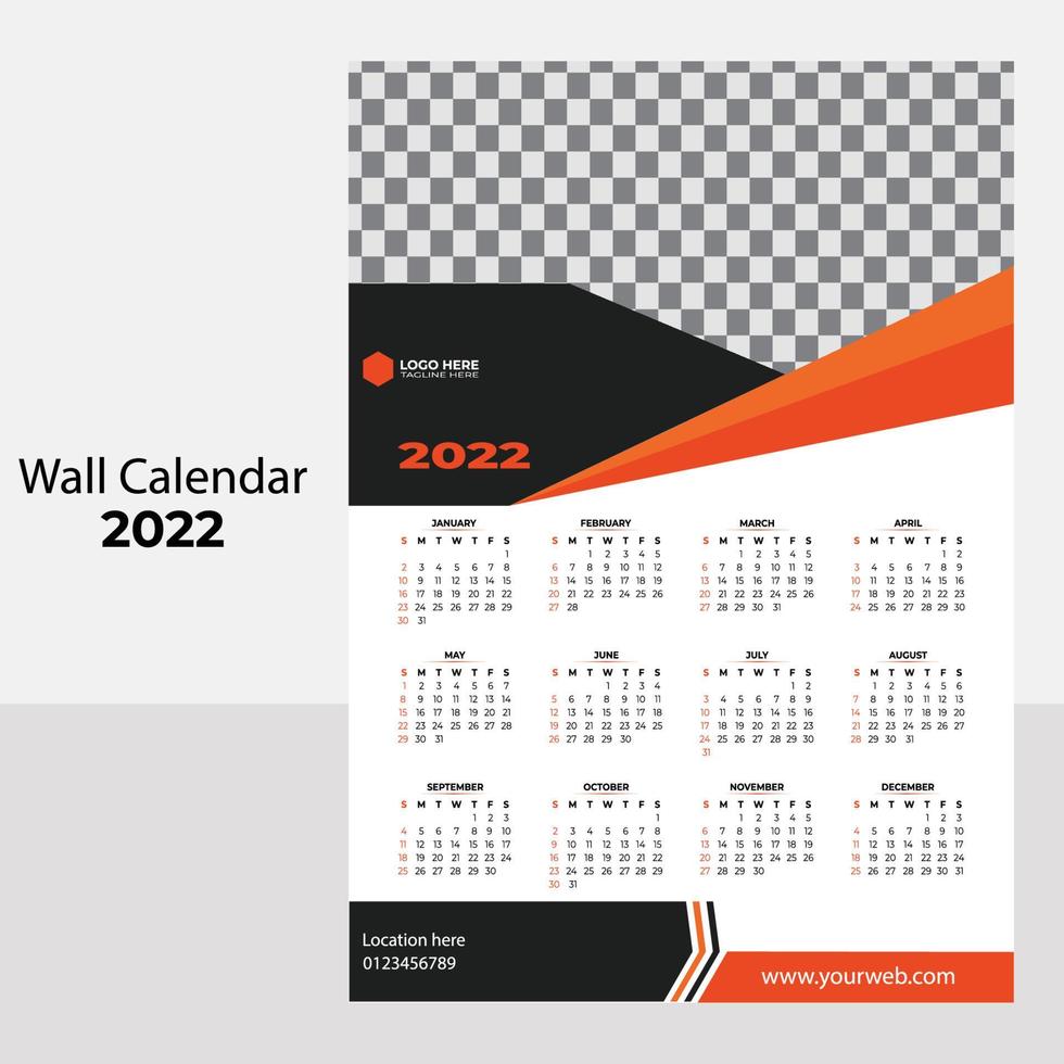 Calendario 2022, calendario 2022 semana que comienza el domingo, plantilla de vector de diseño corporativo