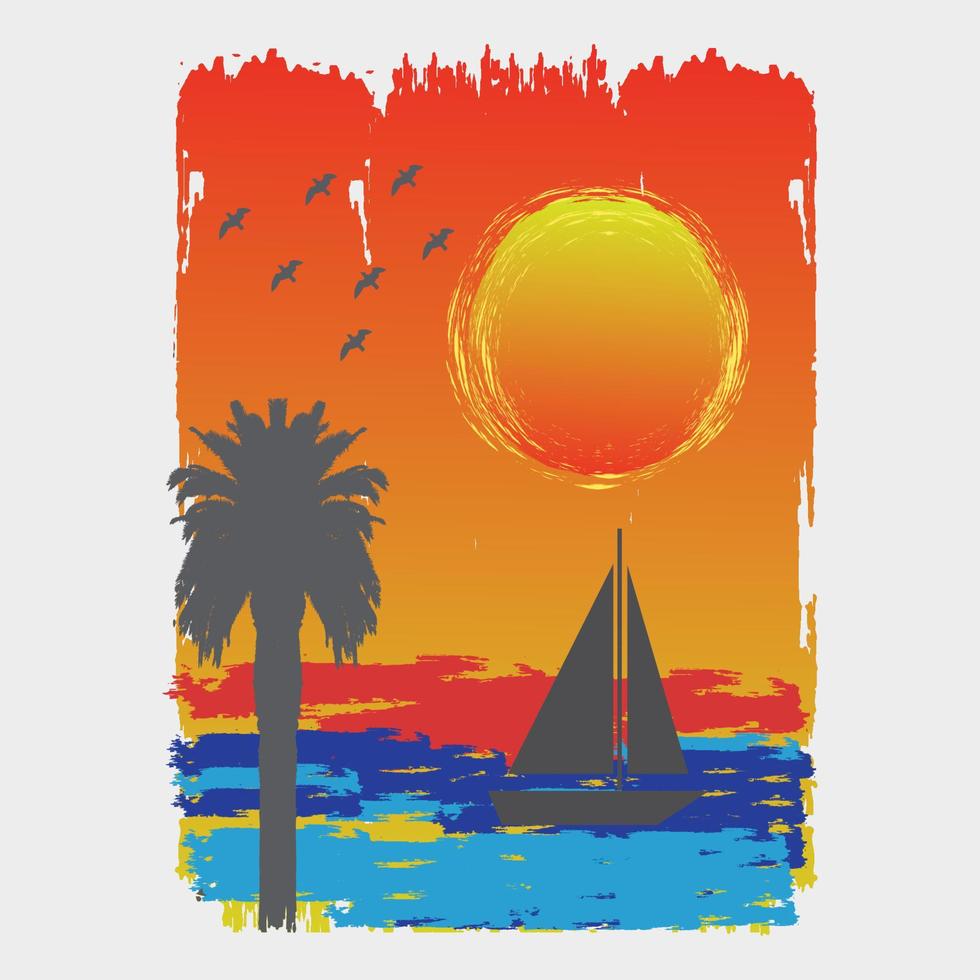 estilo de palma de fondo de playa de verano. vector libre de playa colorida
