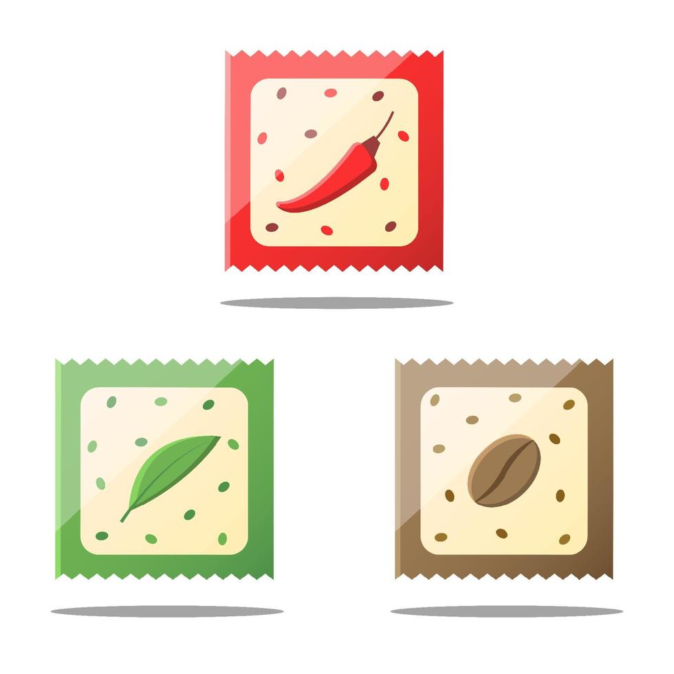 Chilli, Tea, Oregano and coffee sachet illlustration vector