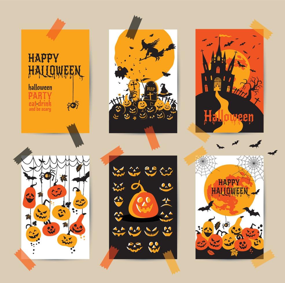 Happy halloween banner. Set of vector design postcards icons elements.