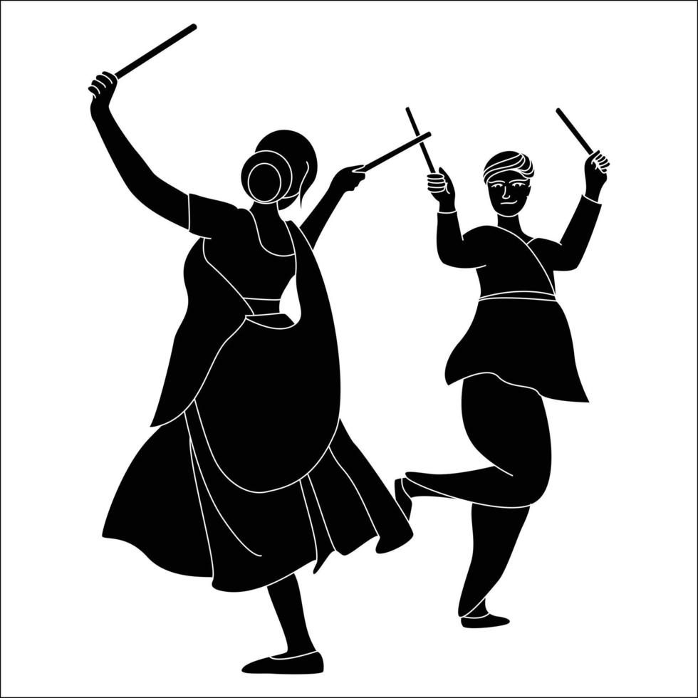 Navratri Dandia silhouette Illustration, Dandia Garba silhouette. vector