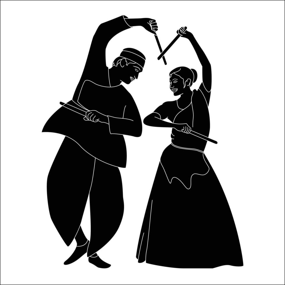 Navratri Dandia silhouette Illustration, Dandia Garba silhouette. vector