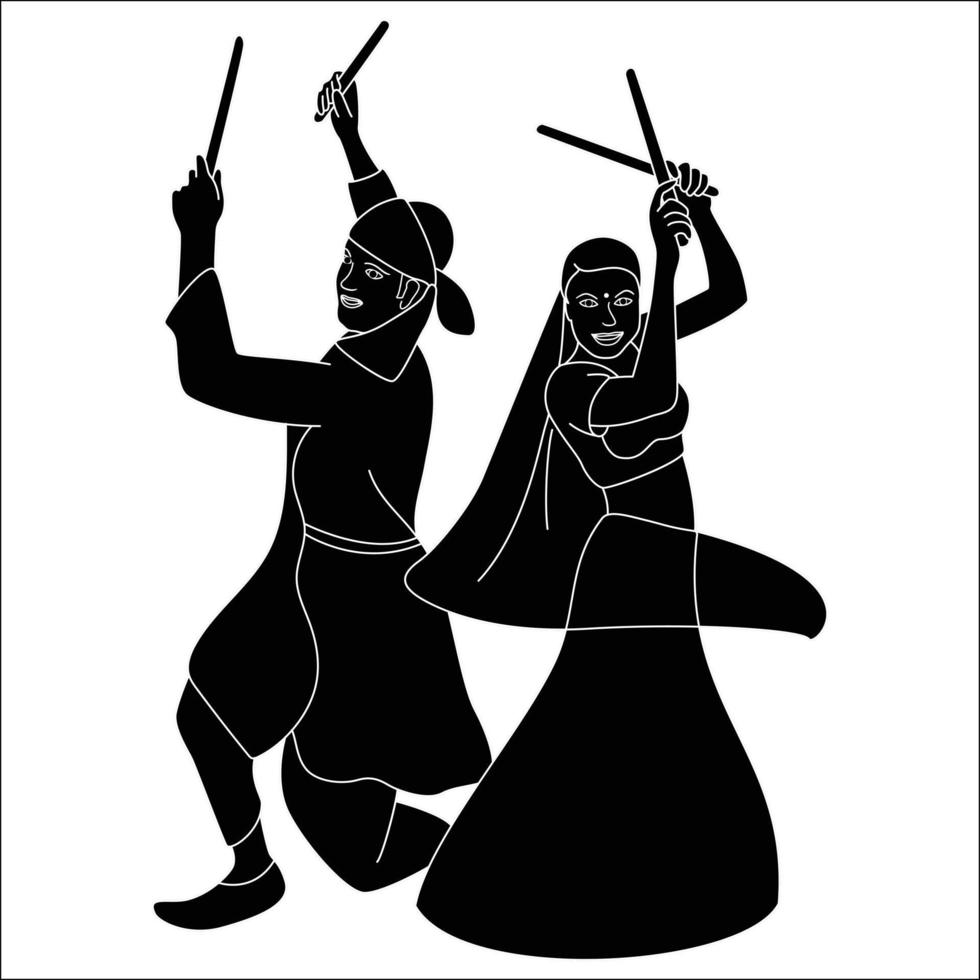 Navratri Dandia silhouette Illustration, Dandia Garba silhouette. vector