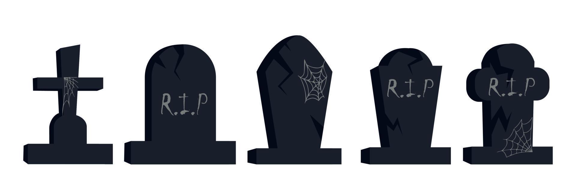 Selection of gravestones from the halloween cemetery on a white background - Vector