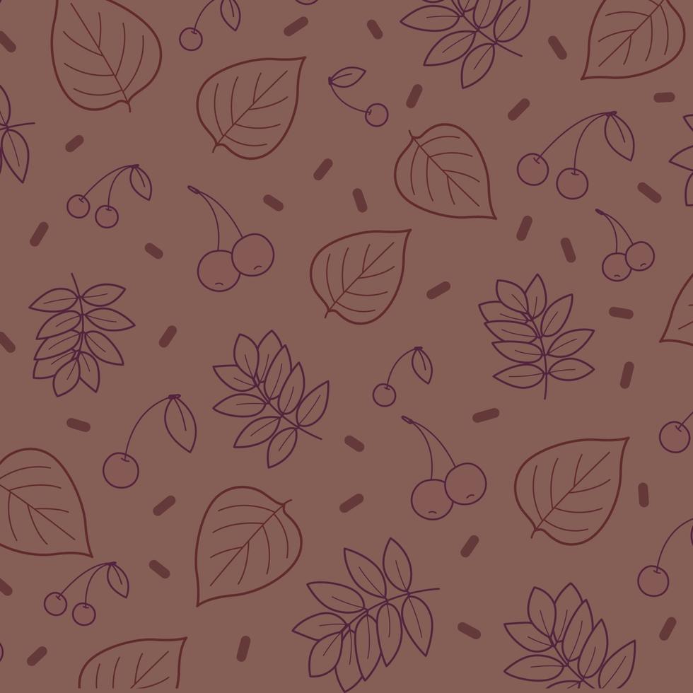 Red background with many autumn foliage - Vector