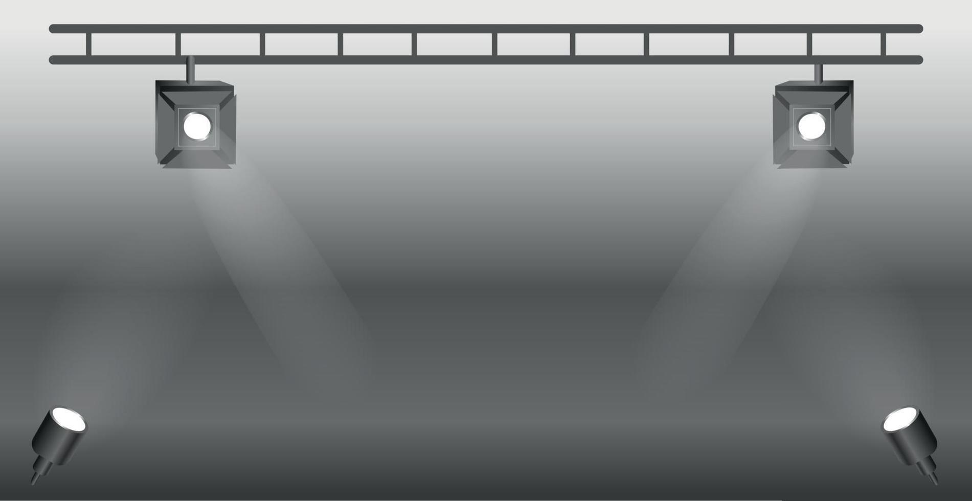Realistic dark studio with spotlights lighting - Vector