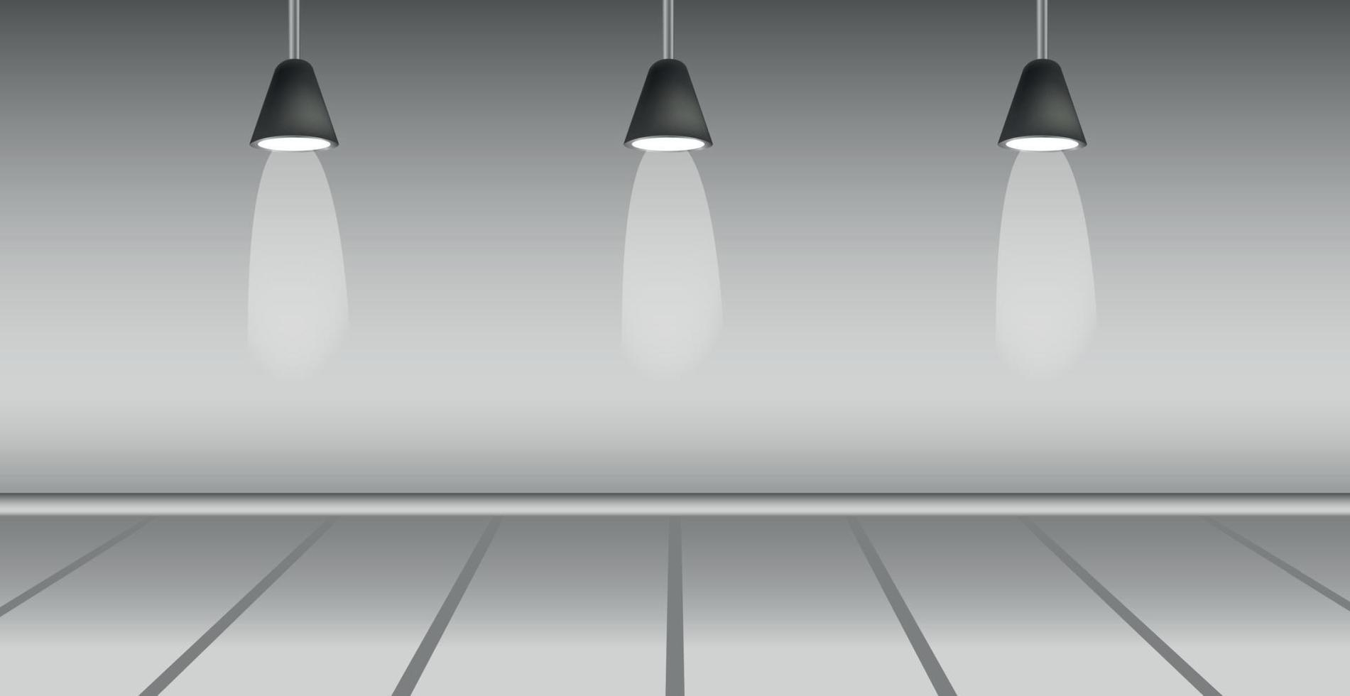 Realistic dark studio with spotlights lighting - Vector