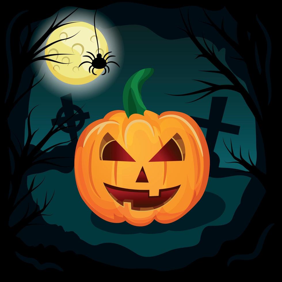 Realistic holiday pumpkins on halloween moon background - Vector