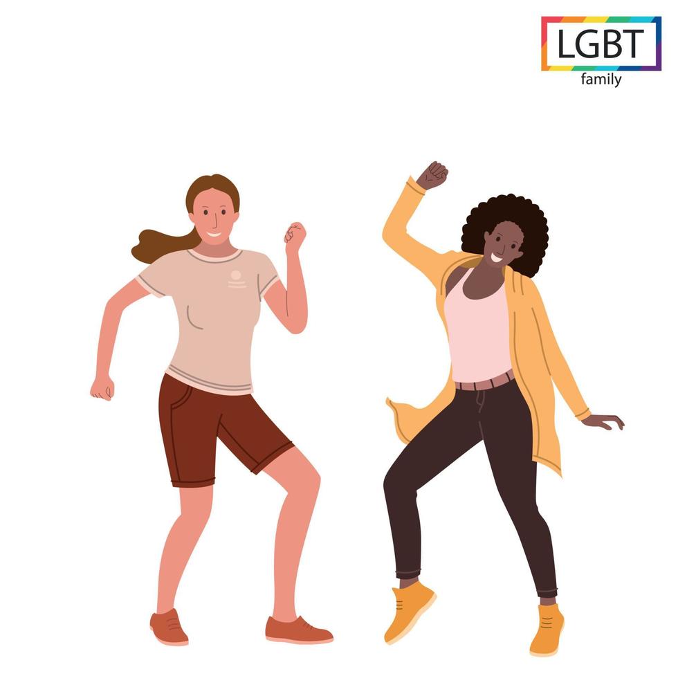 LGBT family two girls dancing fun - Vector