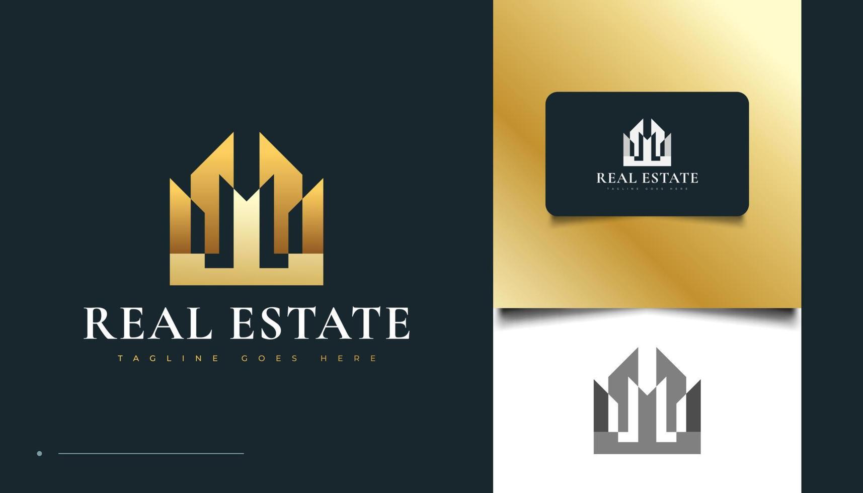 Abstract and Modern Real Estate Logo Design in Gold Gradient. Construction, Architecture or Building Logo Design vector