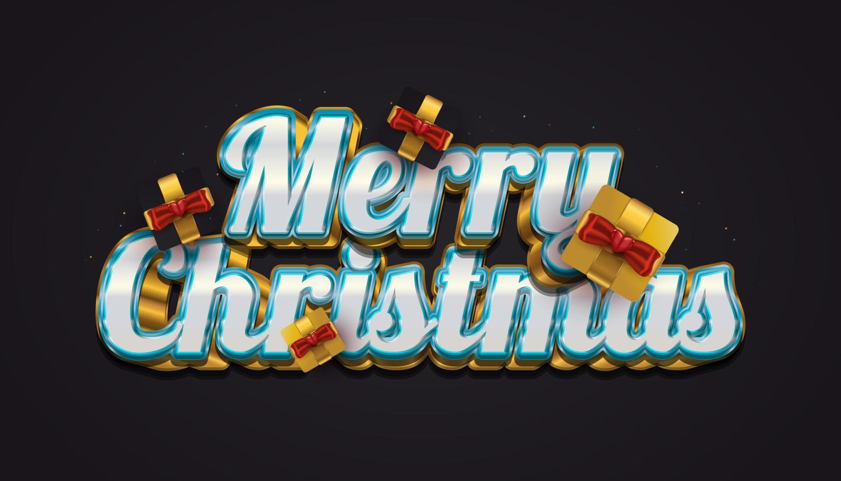 Merry Christmas Greeting with Luxury 3D Lettering and Elegant Gift Box in Black and Gold vector