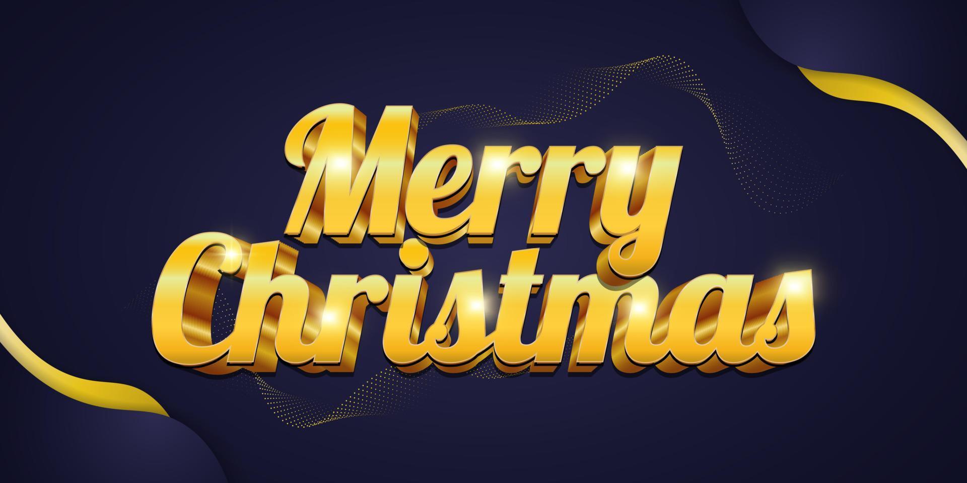 Merry Christmas Greeting Text with Luxury 3D Gold Lettering and Shining Effect vector