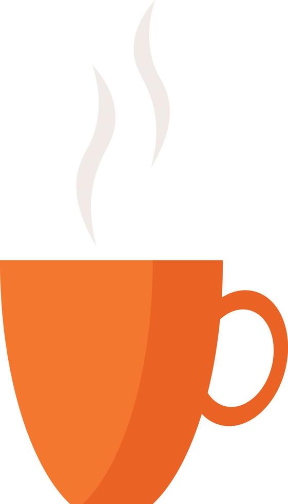 Vector illustration of a cup. An orange cup with a hot drink. Steam rises above the cup.